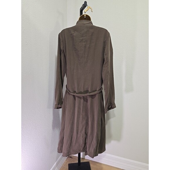Express Duster Coat Olive Green Womens L Trench Belted Slouchy Grunge Lagenlook - Picture 5 of 7